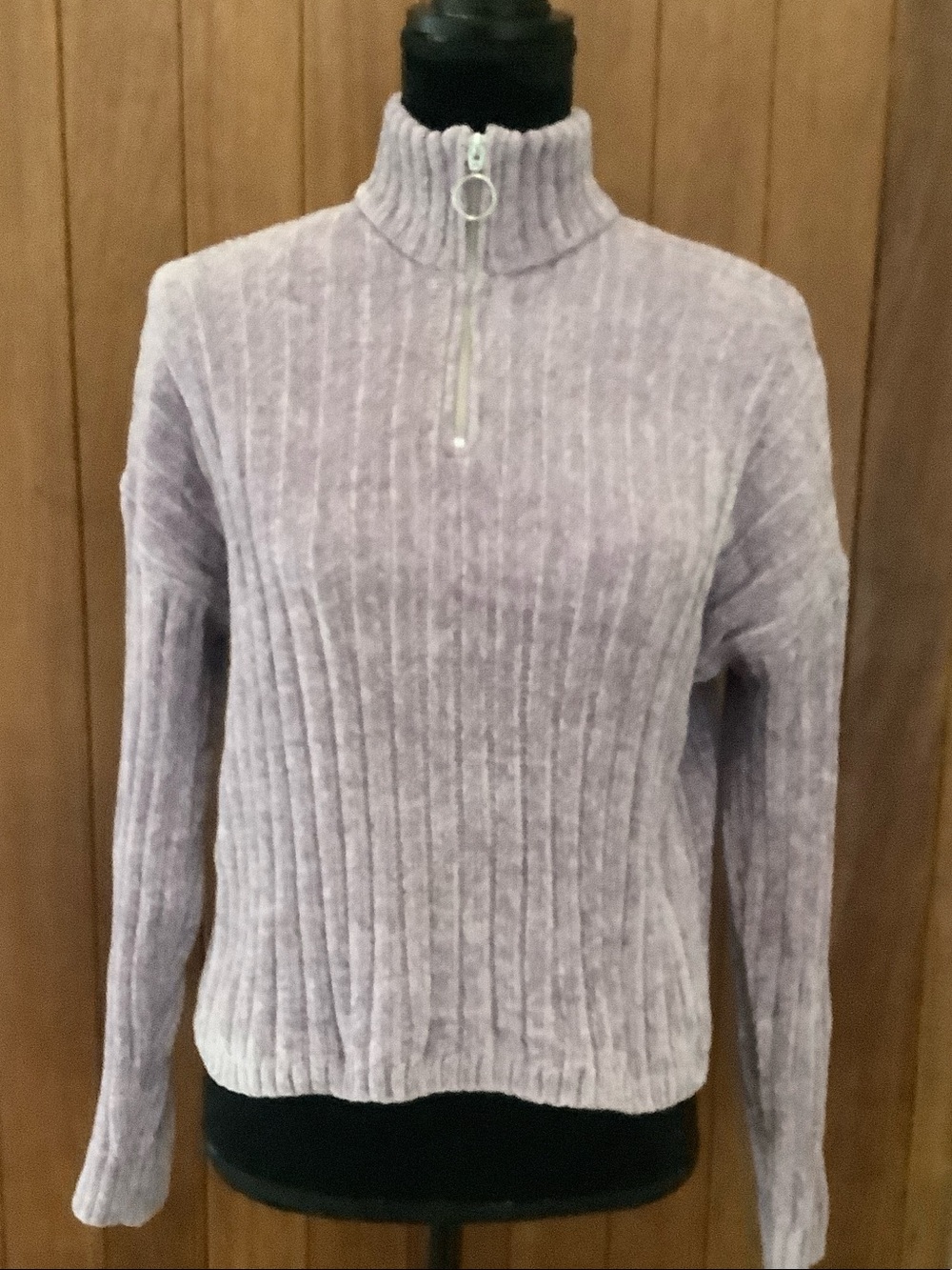 Pink Rose Lavender Ribbed Half-Zip Turtleneck Sweater